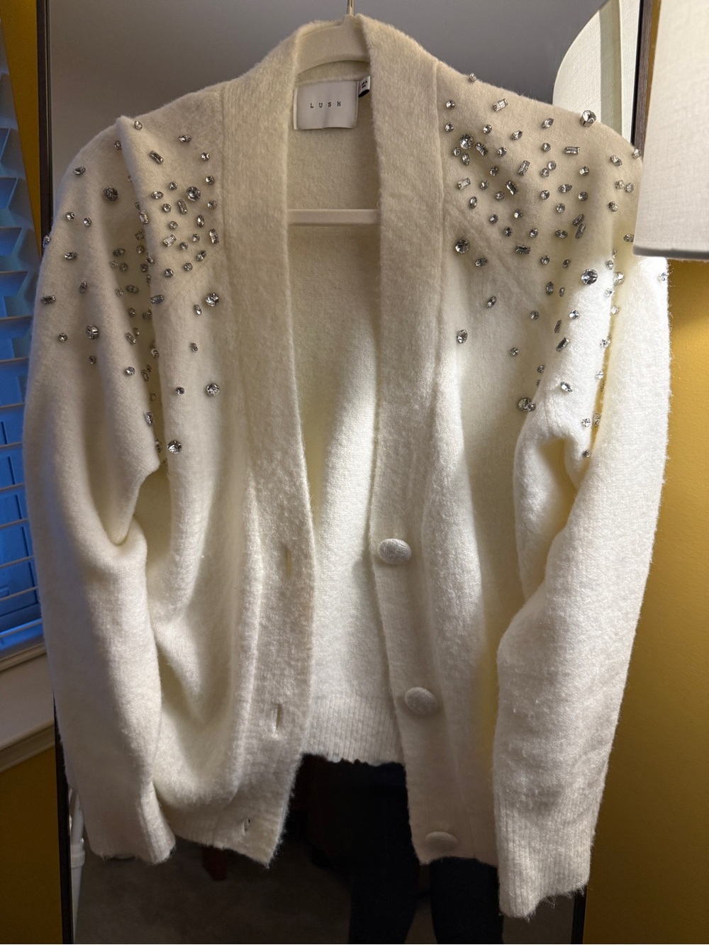 Lush Cream Embellished Button-Front Cardigan